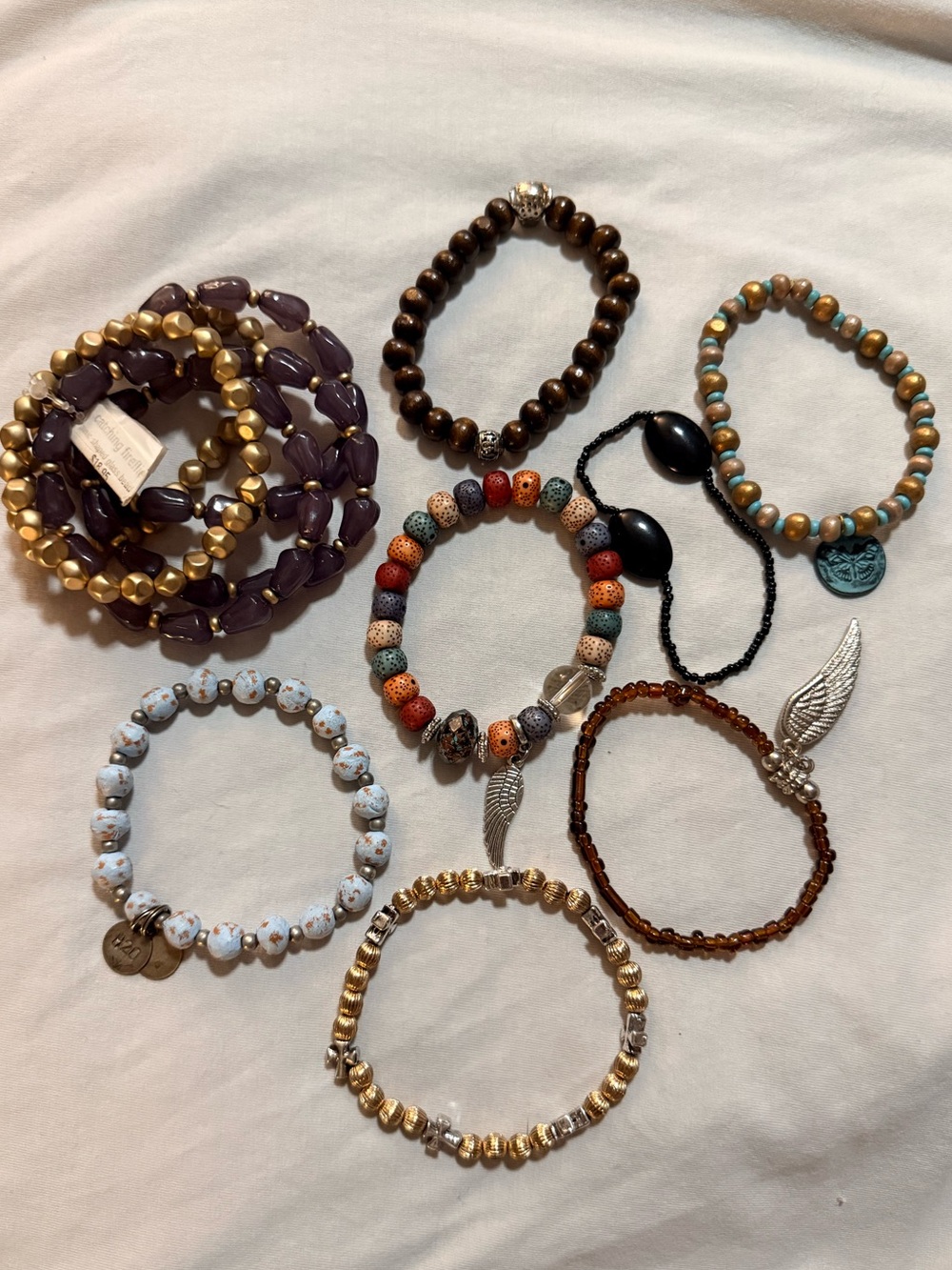 Fashion Mixed Lot 12 Beaded Stretch Charm Bracelets Multicolor Beads/Metal